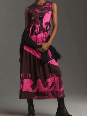 FARM Rio x Anthropologie Tiered Brazil Graphic Toucan T-Shirt Midi Dress Medium